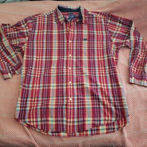 $5 Sale! Men's Chaps Red/Mustard Plaid Long Sleeve Button Up Shirt Sz XL